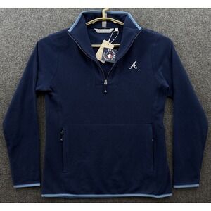 Atlanta Braves Pullover Women Small Peter Millar MLB Blue Fleece 1/4 Zip Sweater